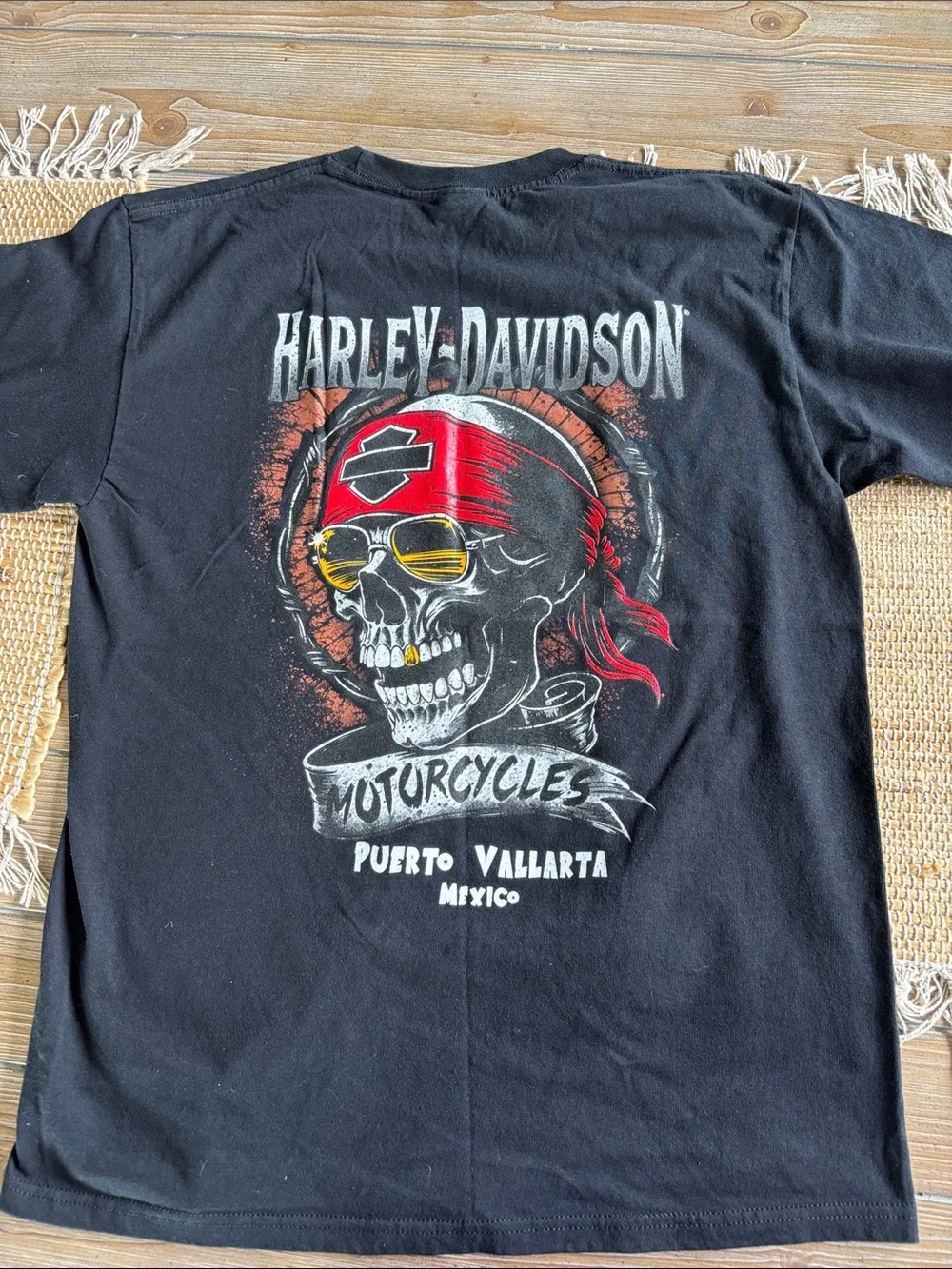 Harley-Davidson Black Short Sleeve Tee with Orange Logo - Puerto Vallarta